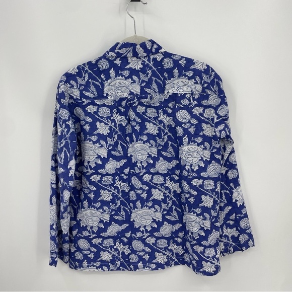 NoLoGo By Tina Malhame Heart & Soul block print top blue button front Sz S - Picture 2 of 7